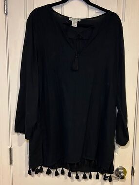 Rachel Zoe Black Tassel Hem Swim Coverup